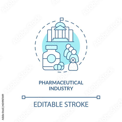 2D editable pharmaceutical industry thin line icon concept, isolated vector, blue illustration representing product liability.