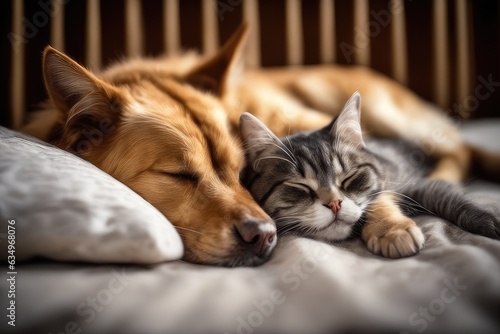 close up of a cat and cat sleeping