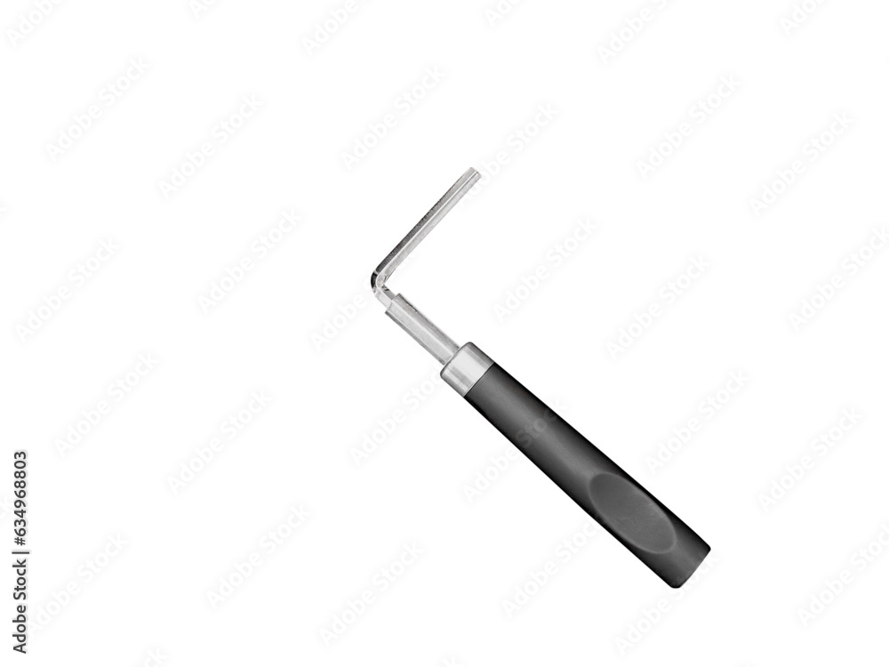 Hexagon wrench on White background, design with grip wood dark color Hexagon wrench on White background, design with grip wood dark color