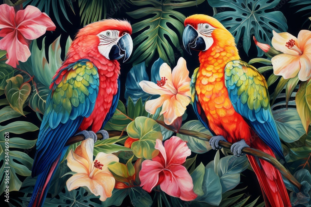 Fototapeta premium Seamless Pattern Of A Tropical Paradise, Generative AI