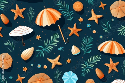 Seamless Pattern Of Beach Themed Elements, Generative AI 
