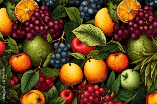 Seamless Pattern Of Colorful Fruits, Generative AI