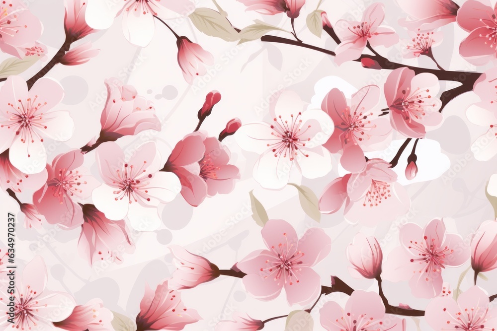 Seamless Pattern Of Delicate Cherry Blossoms, Generative AI