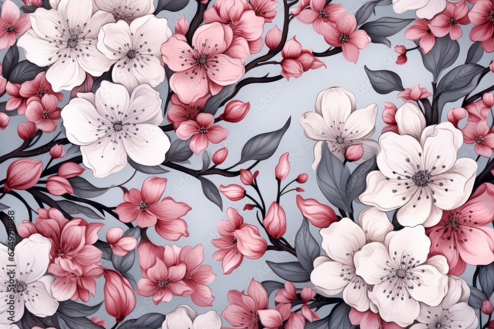 Obraz premium Seamless Pattern Of Delicate Floral Elements, Generative AI