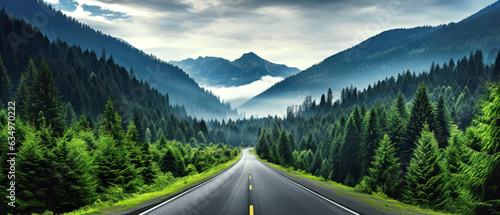 Fototapeta Naklejka Na Ścianę i Meble -  Mountain road in the mountains. Generative AI