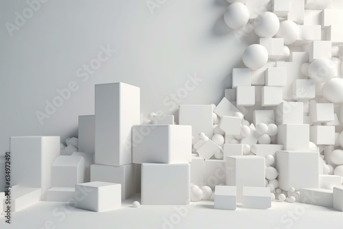 White 3D blocks on block backdrop with area for banner. Generative AI © Titania