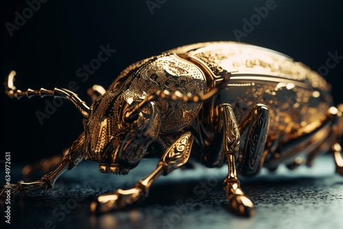 Elaborate golden artwork of a beetle. Generative AI © Celestina