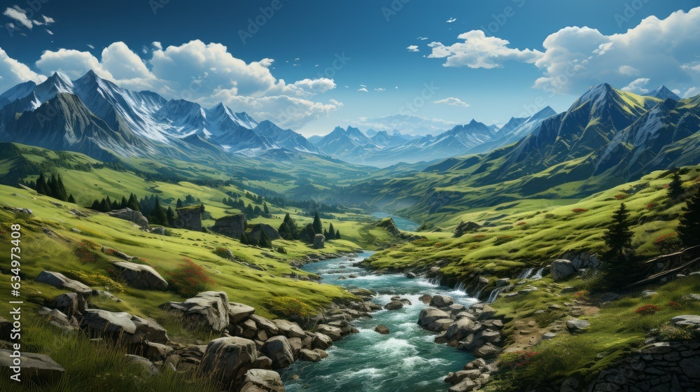 Serene Alpine Splendor: Immersive Vistas of Majestic Landscapes and Natural Wonders, generative AI