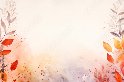 Simple aesthetic autumn inspired autumn watercolor background with leaves and nature elements. © Bisams