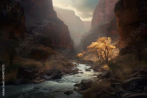 Stunning canyon with gorgeous lighting. Generative AI © Adriel