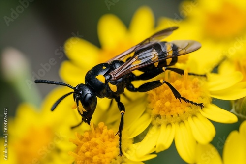 Insect that pollinates flowers with black and yellow bands. Generative AI