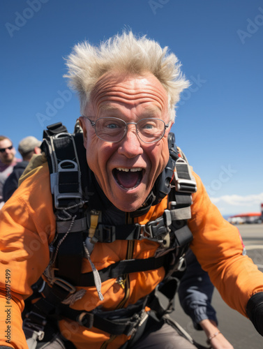 an old man skydiving