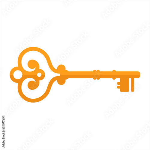 golden vintage key flat vector illustration modern logo icon design isolated on white background