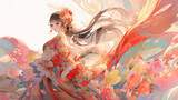 Hand-painted cartoon beautiful animation Chinese costume girl illustration
