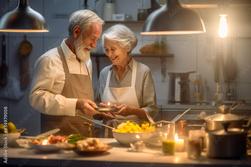 Happy senior couple cooking in the kitchen, being happy and enjoying the moment Happy senior couple cooking in the kitchen, being happy and enjoying the moment
