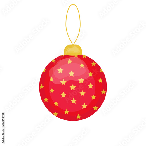 Icon of New Year s red ball with yellow stars isolated on transparent and white background.Close-up element for design decoration for New Year s holiday. Festive vector flat illustration in cartoon.