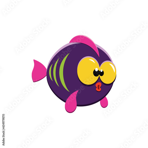 Fish icon. Funny cartoon illustration of a little coral fish isolated on a white background. Vector 10 EPS.