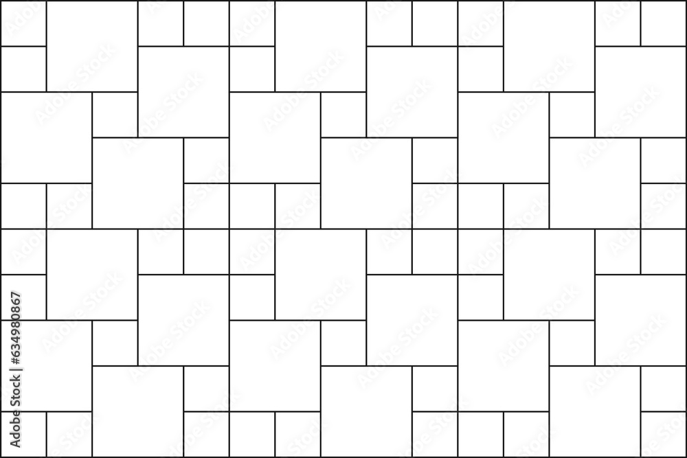 Multi pinwheel tile pattern. Sidewalk texture. Kitchen backsplash mosaic surface. Bathroom, shower or toilet floor decoration. Stone or ceramic brick wall background. Vector outline illustration Multi pinwheel tile pattern. Sidewalk texture. Kitchen backsplash mosaic surface. Bathroom, shower or toilet floor decoration. Stone or ceramic brick wall background. Vector outline illustration