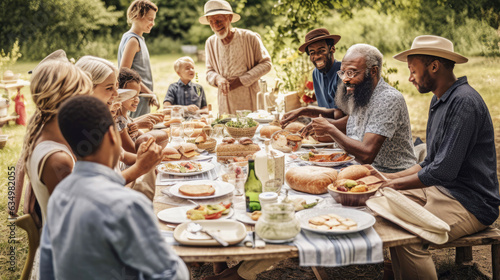 Obraz na plátně Diverse friends sharing a meal at summer picnic