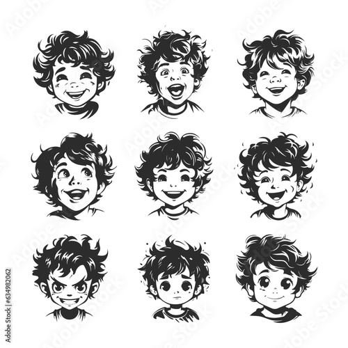 Emotional Expressions of Children in Monochrome Vector Style