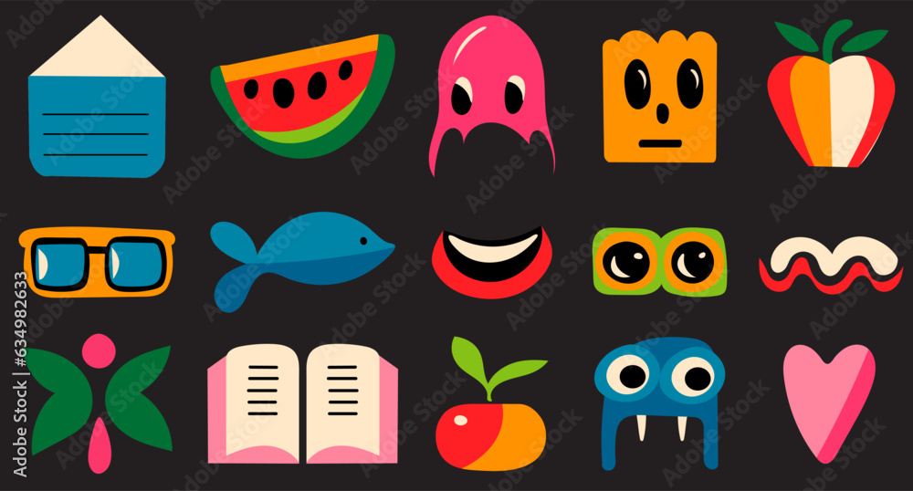 Fototapeta premium simple cartoon shapes on black background vector