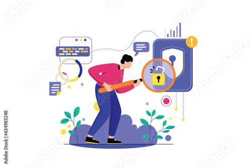 Find System Security Errors - Flat Vector