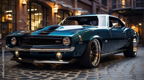 A blue and black muscle car. © 121icons