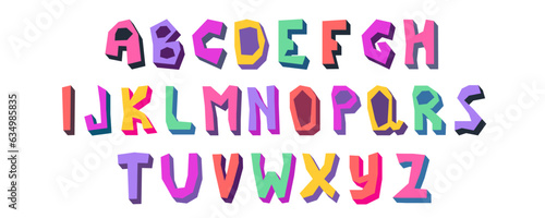 Font funky alphabet for kids. Playful font childich design. Cute letter funky type. Cartoon vector illustration. Happy comic bold style