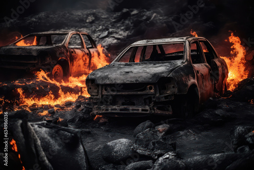 Ausgebrannte Autos nach einer Naturkatastrophe