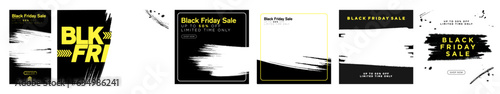 Set of Black and yellow Black Friday Social Media Sales Template Collection Banner, Cards posters, and Story layouts. Black Grunge minimalist design style. Vector Illustration. EPS 10.
