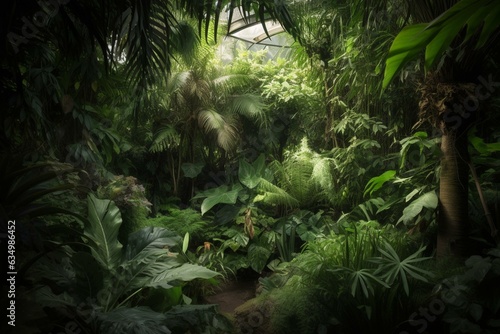 Tropical vegetation inside. Generative AI