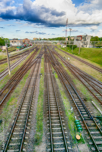 Multiple Railway Station with Wagons During Daytime From Upper Point