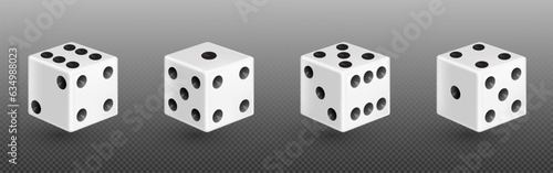 White 3d isolated realistic dice for casino game vector icon. Backgammon lucky cube roll with 1, 6 or two dot number. Random rolling square luck choice for poker gaming entertainment illustration