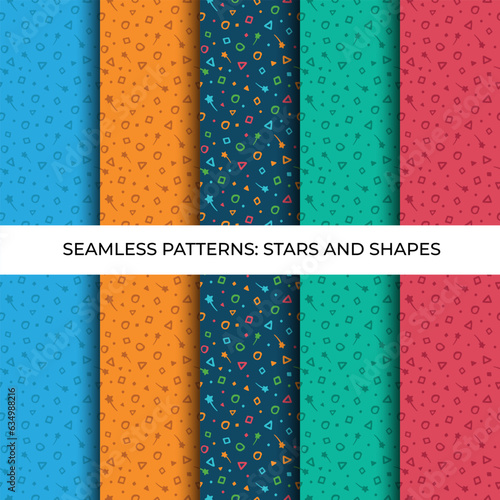 Seamless Pattern of Colorful Stars and Shapes. Cute Pattern for Any Purposes