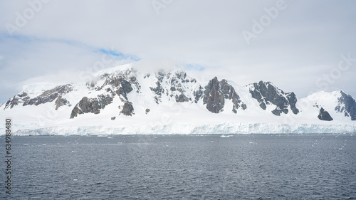 Antarctica mountains and sea. South Pole. On a sunny day