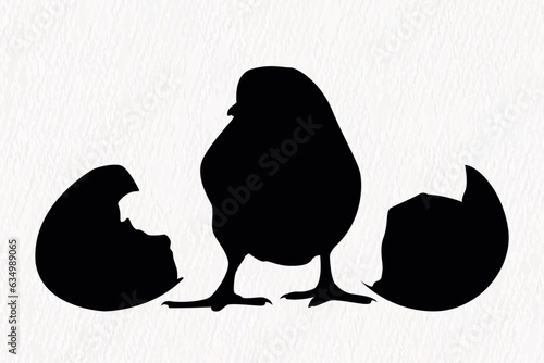 Vector silhouette set of detailed quality chickens - hens and baby chicks in farm
