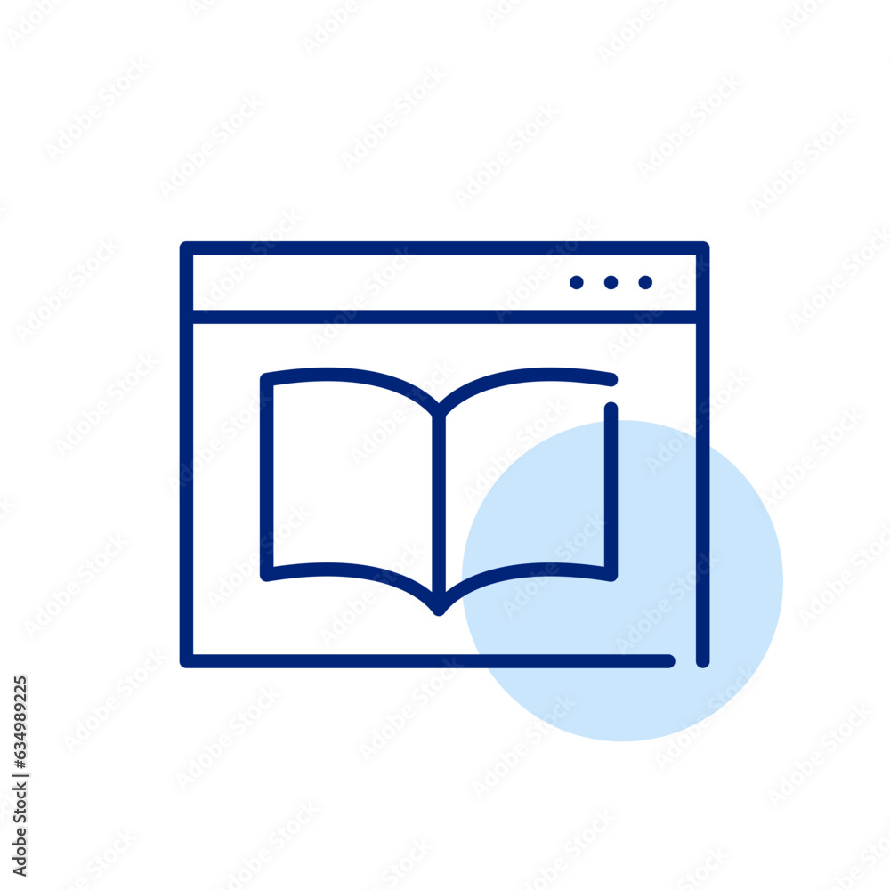 Open book in a web browser. Electronic library online. Pixel perfect, editable stroke icon Open book in a web browser. Electronic library online. Pixel perfect, editable stroke icon