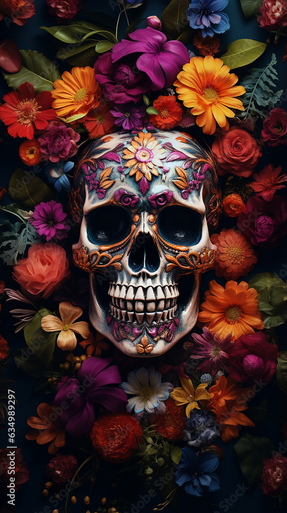 photo a colorful skull with a flower pattern on it. Generative AI photo a colorful skull with a flower pattern on it. Generative AI
