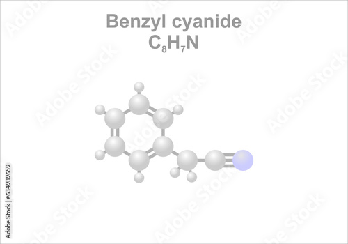 Benzyl cyanide. Simplified scheme of the molecule. Pheromone of the desert locust. Use as aroma compound in perfumery.