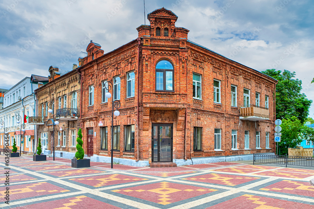 Old Red Brick Building on Walking Street City of in Pinsk