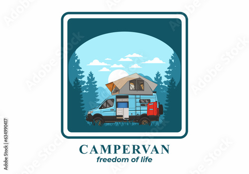 Large van with roof tent illustration design