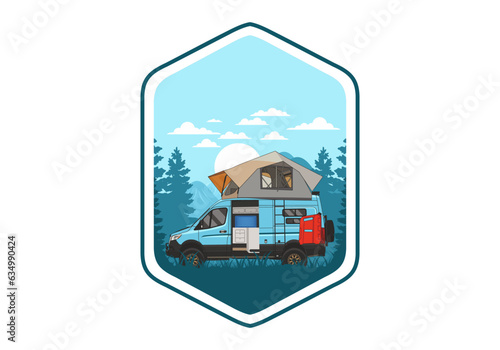 Large van with roof tent illustration design