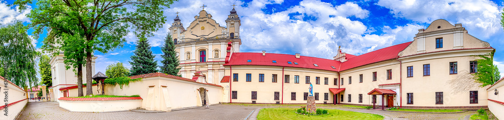 Belarus Travel Destinations. Panoramic Image of Cathedral Of The Blessed Virgin Mary And Monastery Of The Greyfriars in Pinsk