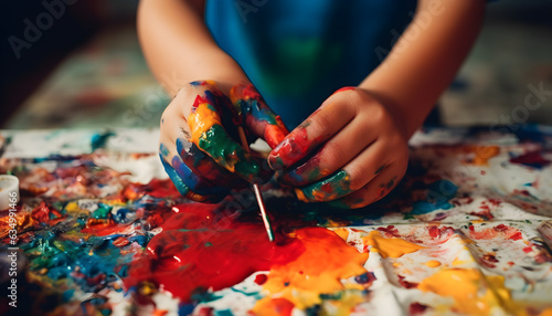child draws paints on a canvas. generative ai 