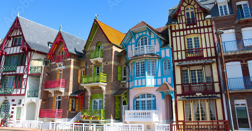 Famous facades on the seaside of Mers-les-Bains, limit of Hauts-de-France and Normandy. France