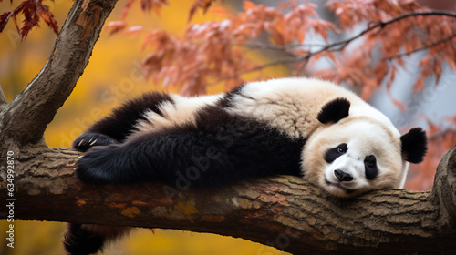 Lazy Panda Bear Sleeping on a Tree Branch © Anas