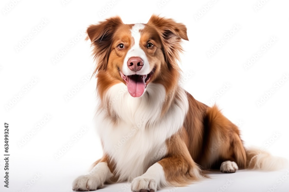 Australian Shepherd Dog Sitting On A White Background