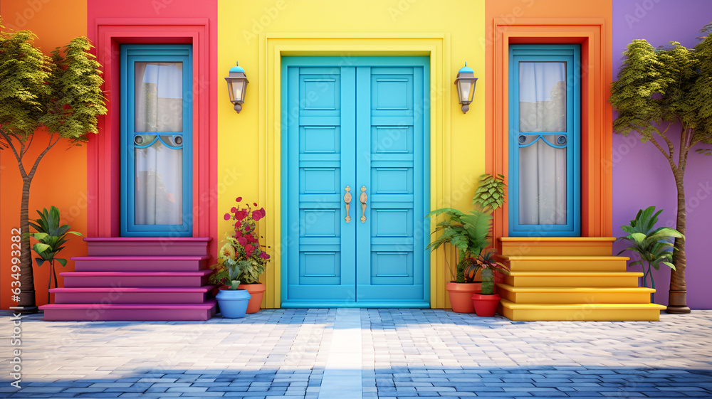 Fototapeta premium Neat and colorful front door, bright mood