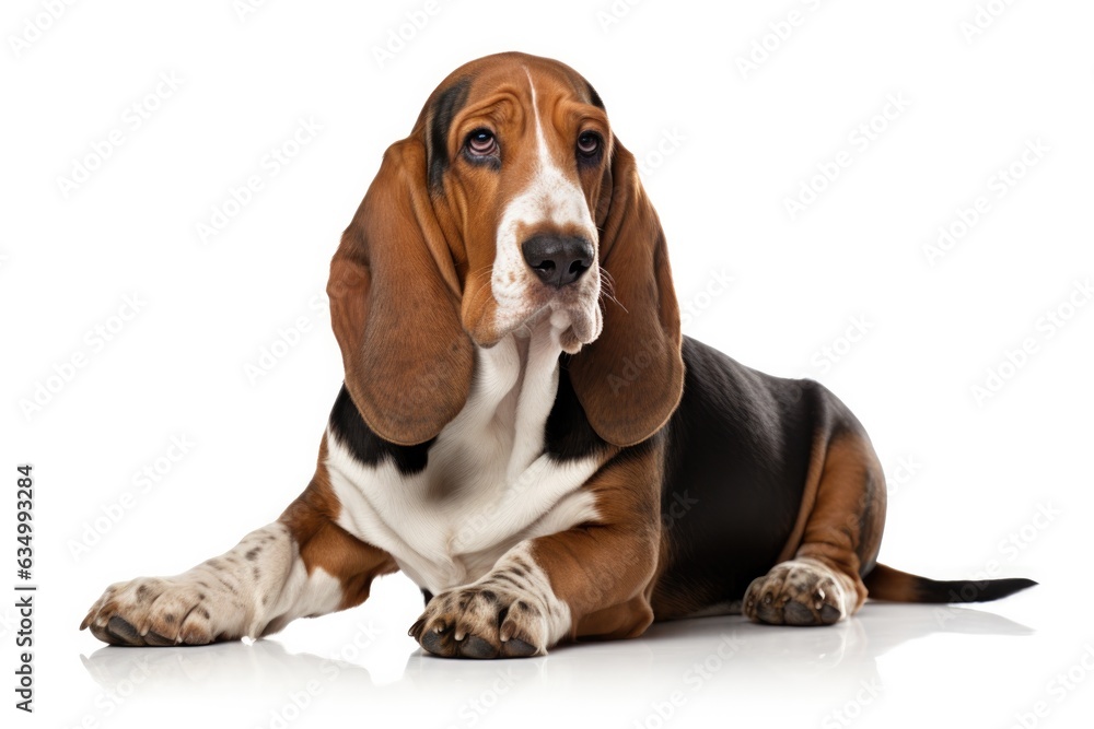 Basset Hound Dog Upright On A White Background
