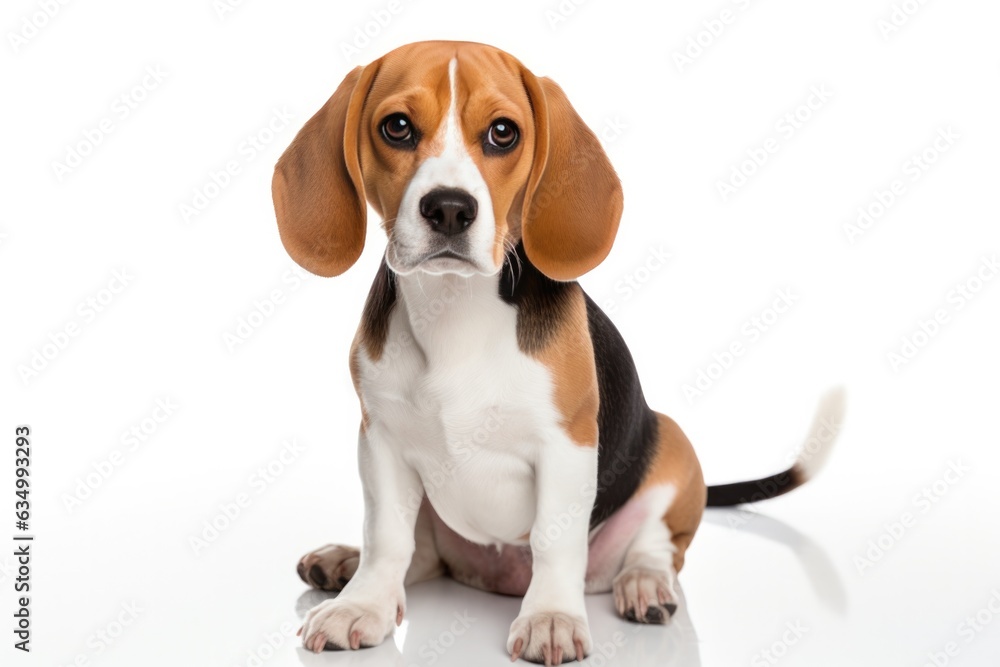 Beagle Dog Sitting On A White Background